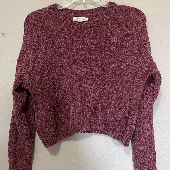 PACSUN LA HEARTS CHUNKY KNIT CROPPED MAROON LONG SLEEVE SWEATER - Picture 3 of 6